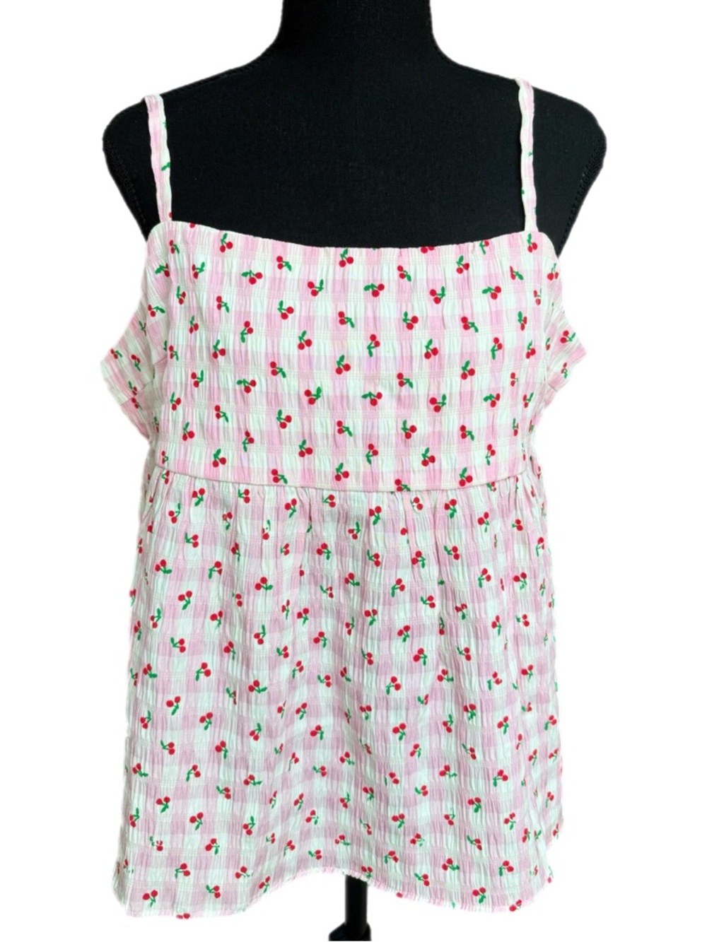 Pink Cherry Gingham Print Tank with Adjustable Straps - Picture 2 of 6